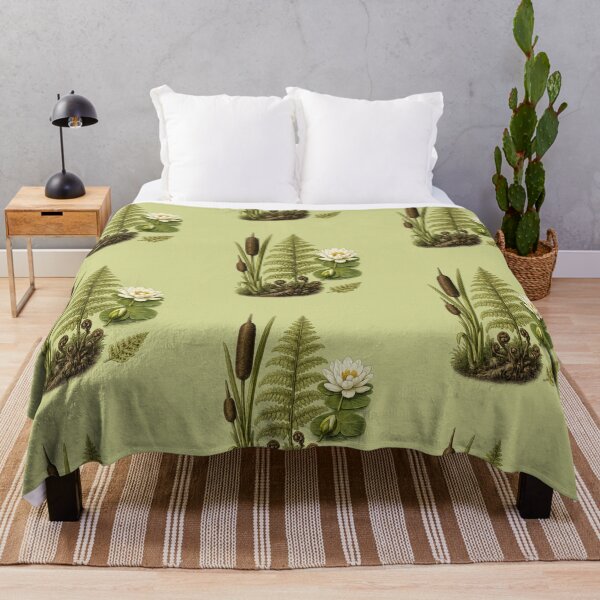 Item preview, Vintage Wetland Botanical Plate with Water Lily, Cattail & Fern designed and sold by Anyshca.