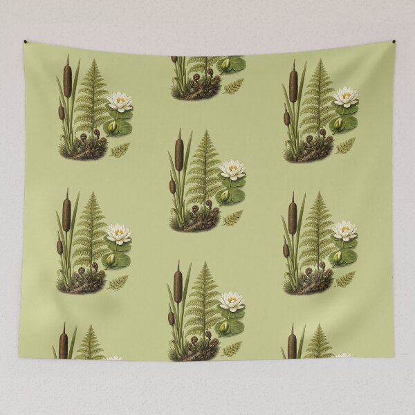 Item preview, Vintage Wetland Botanical Plate with Water Lily, Cattail & Fern designed and sold by Anyshca.