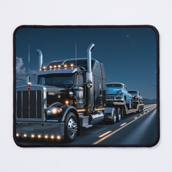 Item preview, Black Semi Truck Hauling Vintage 1950s Cars designed and sold by Crazy Ronald.