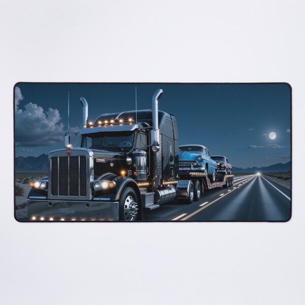 Item preview, Black Semi Truck Hauling Vintage 1950s Cars designed and sold by Crazy Ronald.