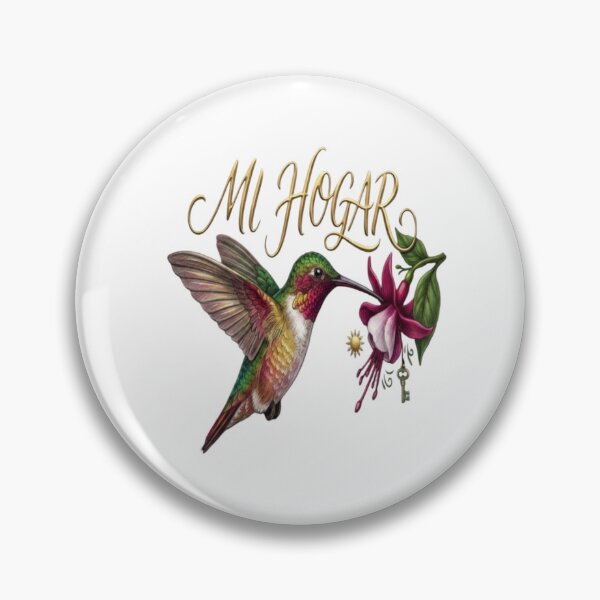 Item preview, Mi Hogar - Colored Pencil Hummingbird with Tropical Flower & Gold Lettering designed and sold by Nakrisa.