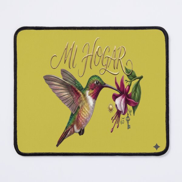 Item preview, Mi Hogar - Colored Pencil Hummingbird with Tropical Flower & Gold Lettering designed and sold by Nakrisa.