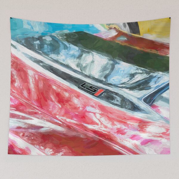 Item preview, 1969 Corvette Stingray Convertible Burgundy 427 Hood Car Poster designed and sold by RichFrancoCars.