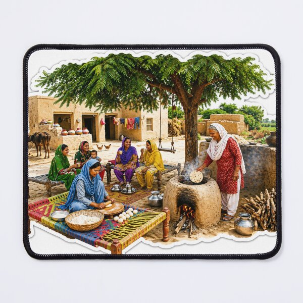 Item preview, Punjabi Village Women Cooking Roti – Traditional Rural Life Sticker designed and sold by Arts121.