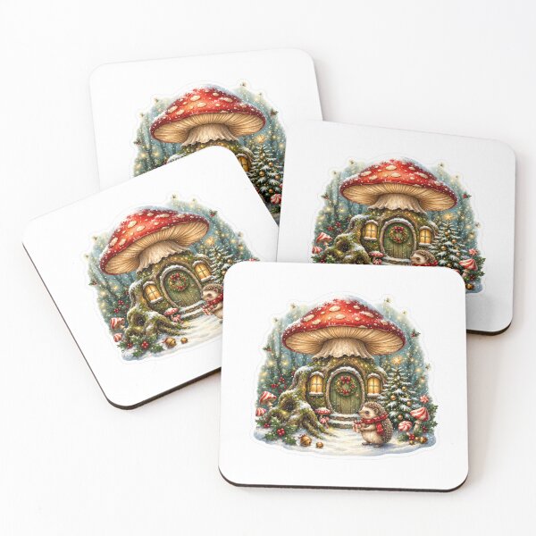 Item preview, Christmas Hedgehog Mushroom Cottage | Woodland Winter Christmas | Hedgehog Holiday | Magical Snowy Forest designed and sold by MrDev.