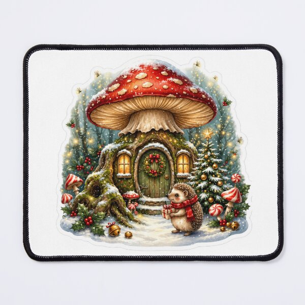Item preview, Christmas Hedgehog Mushroom Cottage | Woodland Winter Christmas | Hedgehog Holiday | Magical Snowy Forest designed and sold by MrDev.