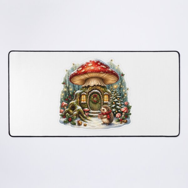 Item preview, Christmas Hedgehog Mushroom Cottage | Woodland Winter Christmas | Hedgehog Holiday | Magical Snowy Forest designed and sold by MrDev.