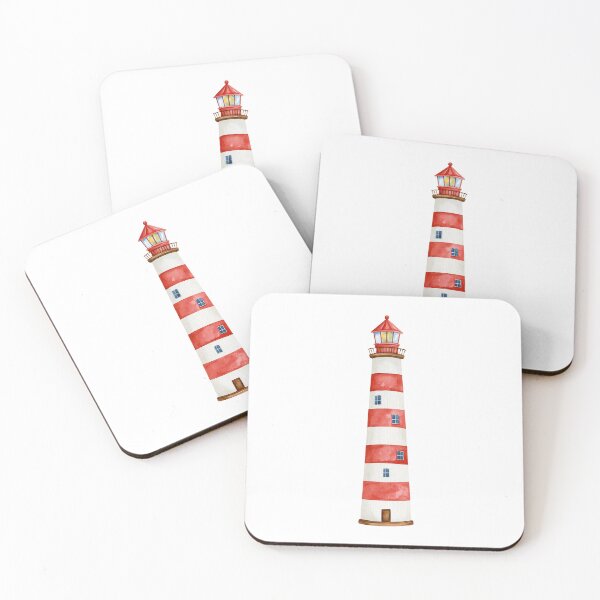 Item preview, Watercolor Lighthouse Nautical Illustration – Red and White Coastal Lighthouse designed and sold by Ramona-Gliga.