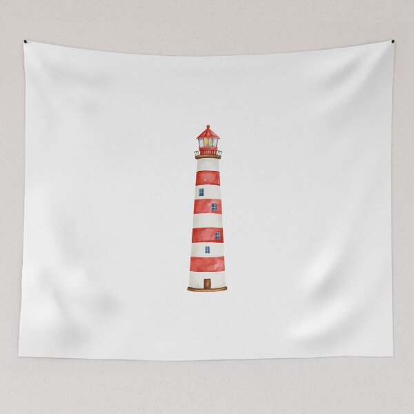 Item preview, Watercolor Lighthouse Nautical Illustration – Red and White Coastal Lighthouse designed and sold by Ramona-Gliga.