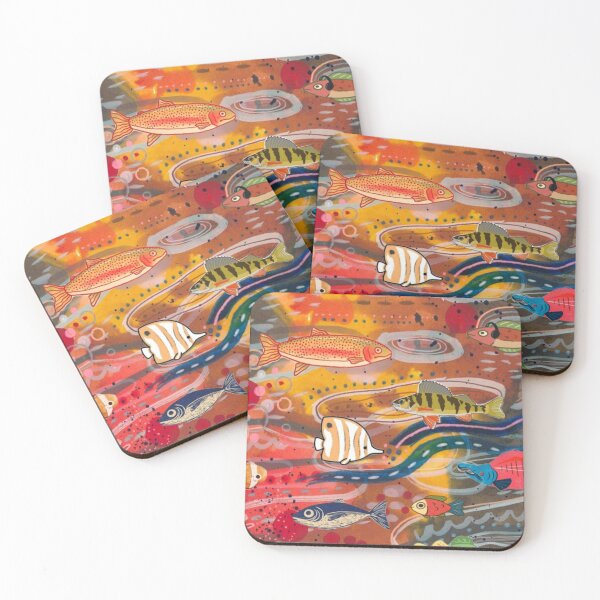 Item preview, Colorful Fish Pattern Art - Folk Art Marine Life Illustration designed and sold by cezzarie.