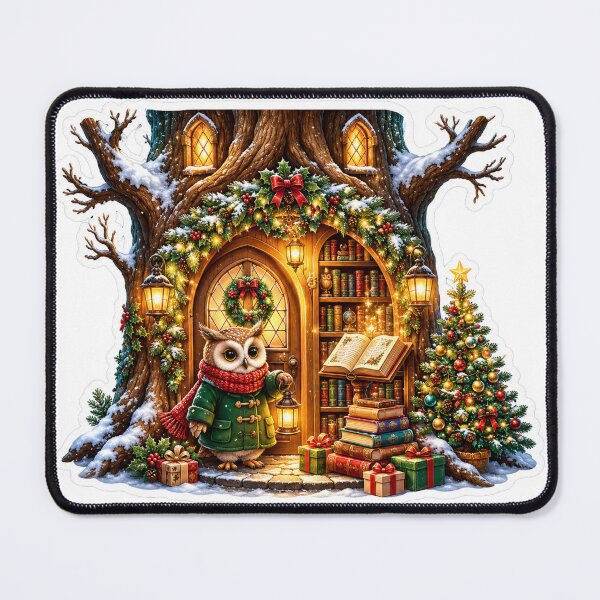 Item preview, Christmas Owl Book Cottage | Cozy Woodland Library | Festive Owl | Winter Storybook designed and sold by MrDev.