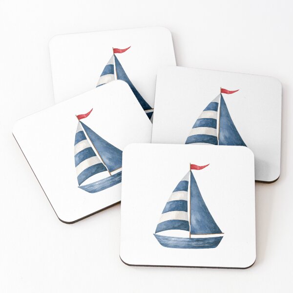 Item preview, Watercolor Sailboat Nautical Illustration – Blue and White Sailing Boat designed and sold by Ramona-Gliga.
