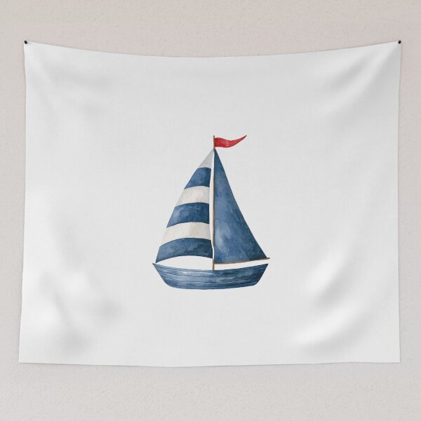 Item preview, Watercolor Sailboat Nautical Illustration – Blue and White Sailing Boat designed and sold by Ramona-Gliga.