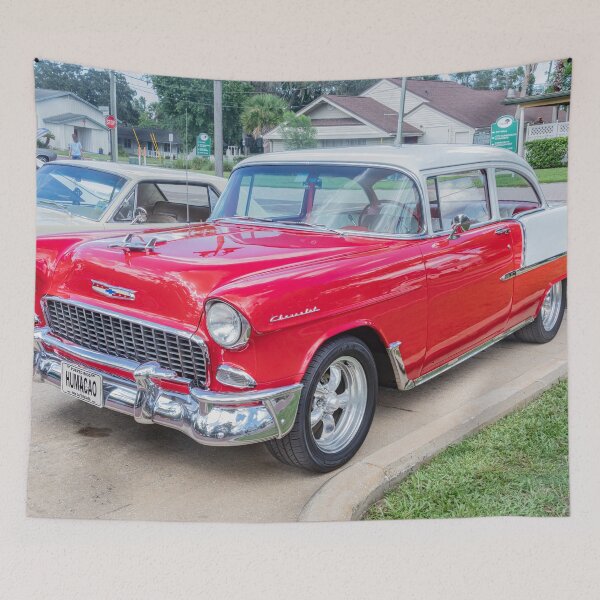 Item preview, Classic 1955 Chevy Bel Air Gypsy Red and India Ivory Automotive Print designed and sold by RichFrancoCars.
