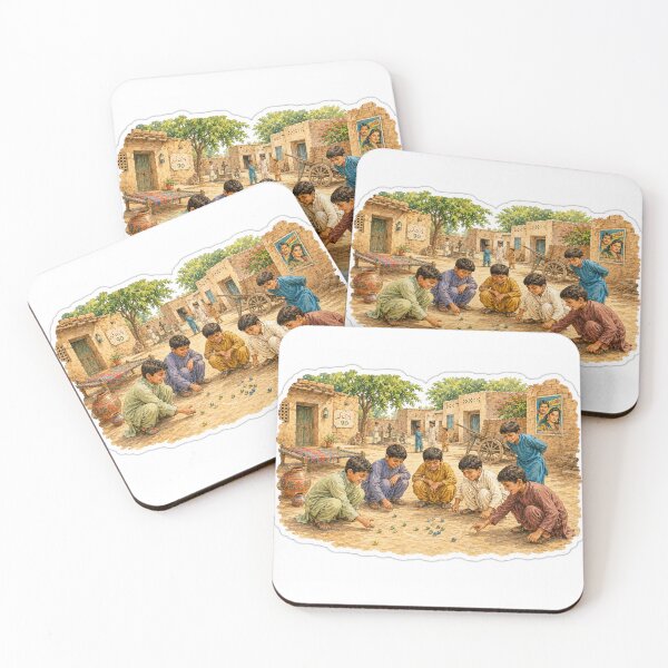 Item preview, 1990s Punjabi Village Kids Playing Marbles – Nostalgic Pakistan Sticker designed and sold by Arts121.
