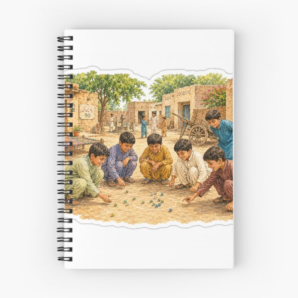 Item preview, 1990s Punjabi Village Kids Playing Marbles – Nostalgic Pakistan Sticker designed and sold by Arts121.