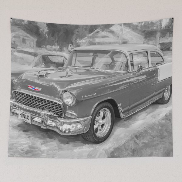 Item preview, Classic 1955 Chevy Bel Air Gypsy Red and India Ivory Automotive Print designed and sold by RichFrancoCars.