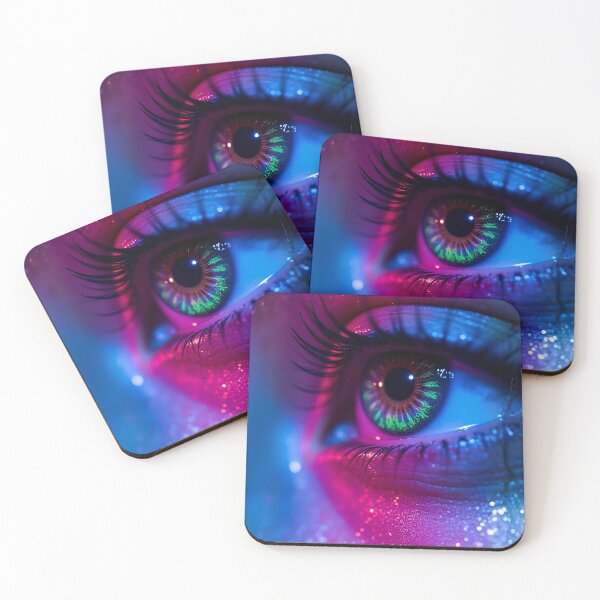 Item preview, Neon Glowing Cyberpunk Eye Macro Digital Art Cyber Aesthetic Fantasy Print designed and sold by mijaczeek.