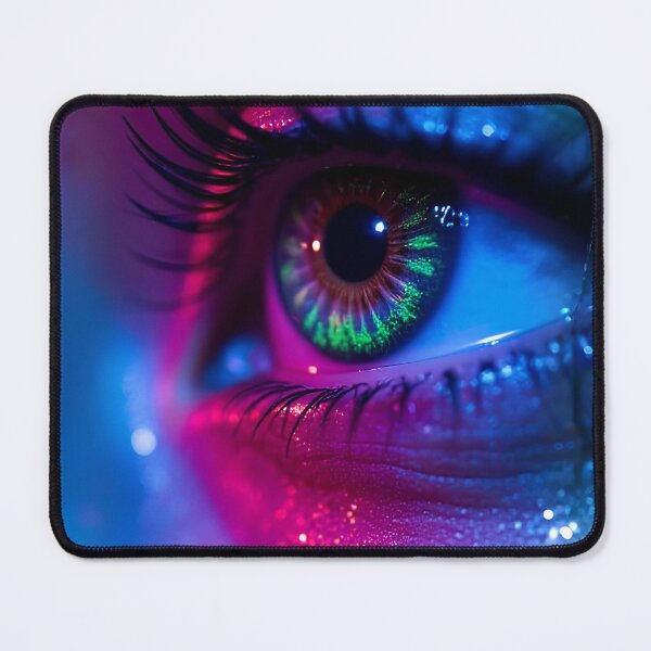 Item preview, Neon Glowing Cyberpunk Eye Macro Digital Art Cyber Aesthetic Fantasy Print designed and sold by mijaczeek.