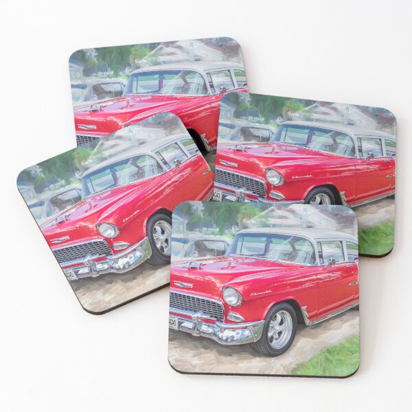Item preview, Classic 1955 Chevy Bel Air Gypsy Red and India Ivory Automotive Print designed and sold by RichFrancoCars.