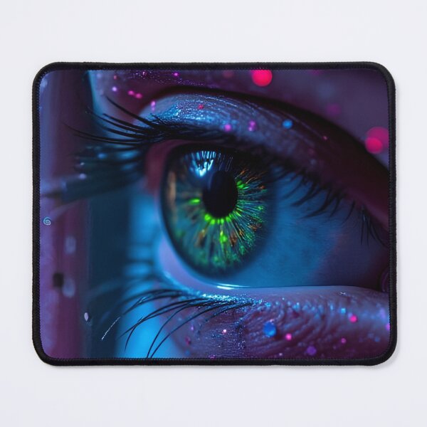 Item preview, Neon Glowing Cyberpunk Eye Macro Digital Art Cyber Aesthetic Fantasy Print designed and sold by mijaczeek.