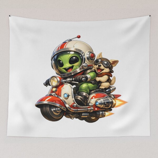 Item preview, Alien Retro Sci-Fi en Scooter Espacial – Adorable Aventura Vintage designed and sold by builtforyou.
