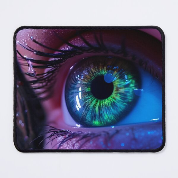 Item preview, Neon Glowing Cyberpunk Eye Macro Digital Art Cyber Aesthetic Fantasy Print designed and sold by mijaczeek.