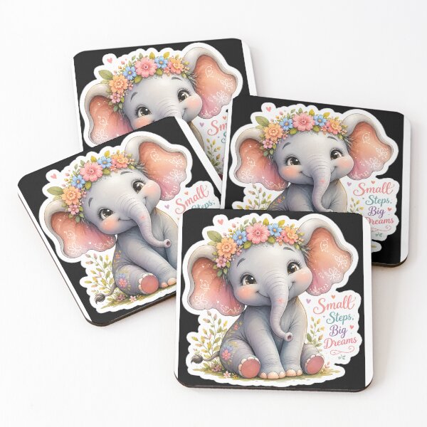 Item preview, Cute Baby Elephant Floral Sticker – Small Steps Big Dreams designed and sold by Arts121.