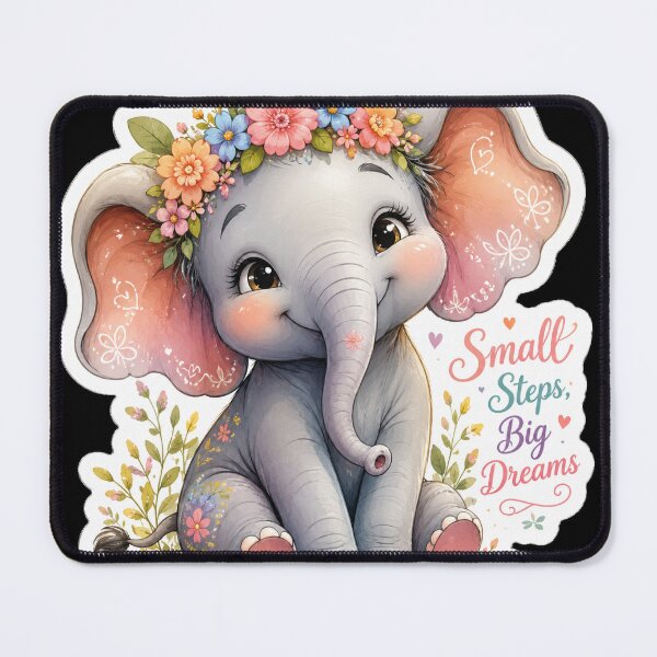 Item preview, Cute Baby Elephant Floral Sticker – Small Steps Big Dreams designed and sold by Arts121.