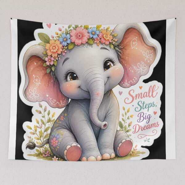 Item preview, Cute Baby Elephant Floral Sticker – Small Steps Big Dreams designed and sold by Arts121.
