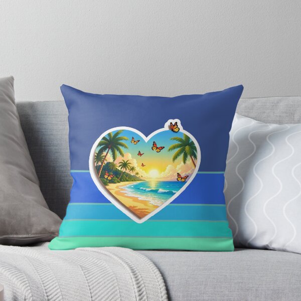 Item preview, Retro Ocean Stripes with Butterflies in a Beachy Heart designed and sold by Beachy.