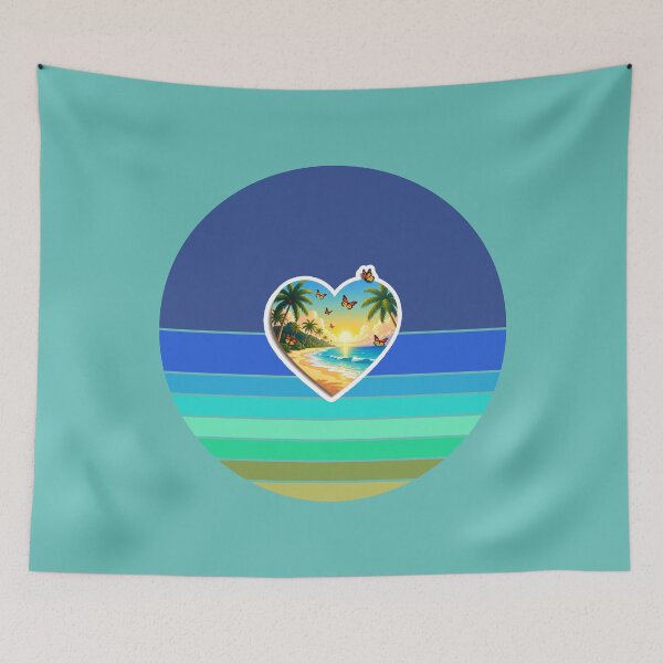 Item preview, Retro Ocean Stripes with Butterflies in a Beachy Heart designed and sold by Beachy.