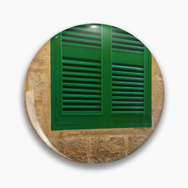 Item preview, Green Shuttered Window With Wooden Bench Against Rustic Stone Wall In Charming Alley designed and sold by Nmallia.
