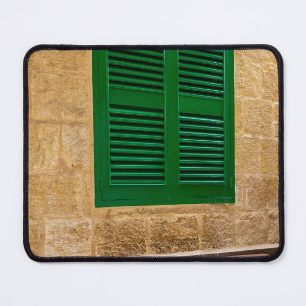 Item preview, Green Shuttered Window With Wooden Bench Against Rustic Stone Wall In Charming Alley designed and sold by Nmallia.