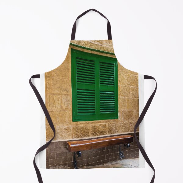 Item preview, Green Shuttered Window With Wooden Bench Against Rustic Stone Wall In Charming Alley designed and sold by Nmallia.