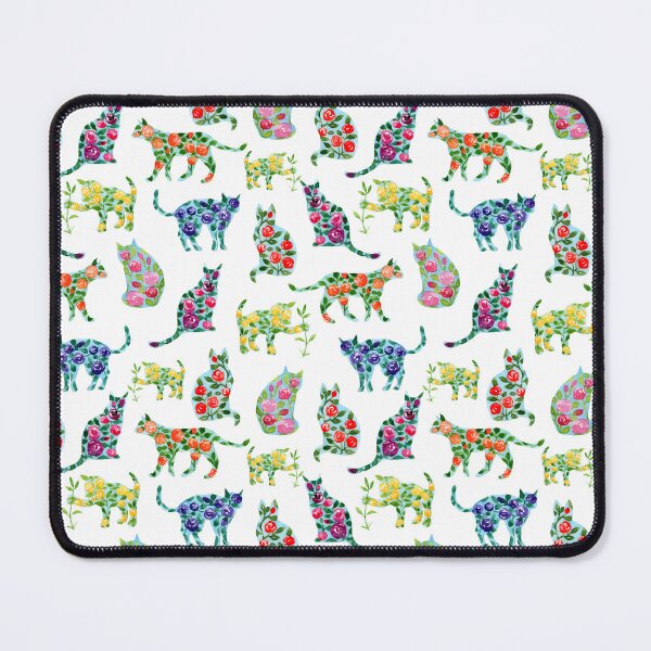 Item preview, Floral Cat Silhouette Pattern Watercolor Art (White Background) designed and sold by andrebalest.art.