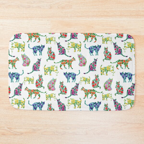 Item preview, Floral Cat Silhouette Pattern Watercolor Art (White Background) designed and sold by andrebalest.art.