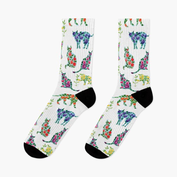 Item preview, Floral Cat Silhouette Pattern Watercolor Art (White Background) designed and sold by andrebalest.art.