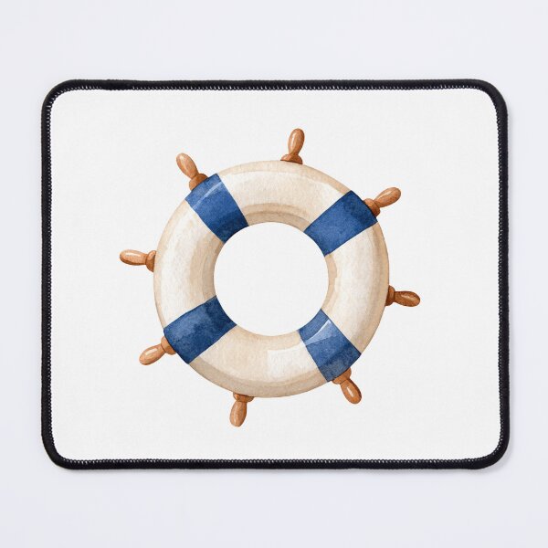 Item preview, Watercolor Ship Wheel Nautical Illustration – Blue and White Coastal Decor designed and sold by Ramona-Gliga.