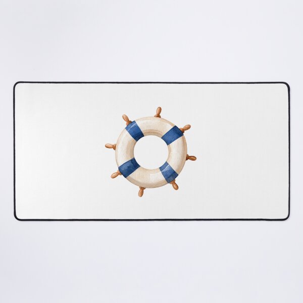 Item preview, Watercolor Ship Wheel Nautical Illustration – Blue and White Coastal Decor designed and sold by Ramona-Gliga.