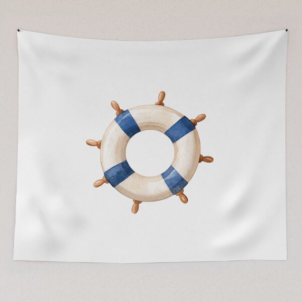 Item preview, Watercolor Ship Wheel Nautical Illustration – Blue and White Coastal Decor designed and sold by Ramona-Gliga.