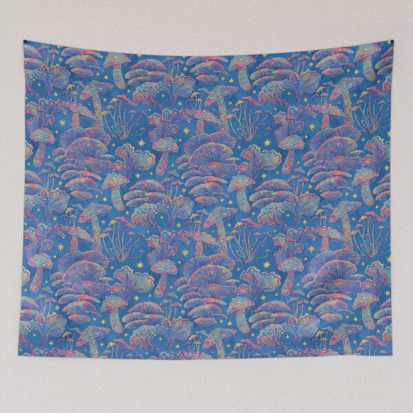 Item preview, Rainbow Mushrooms Dark Blue designed and sold by inkedinred.