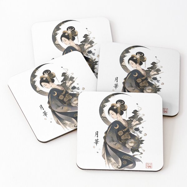 Item preview, Moonlit Geisha – Japanese Moon Rabbit Kimono Art designed and sold by kaxymax.