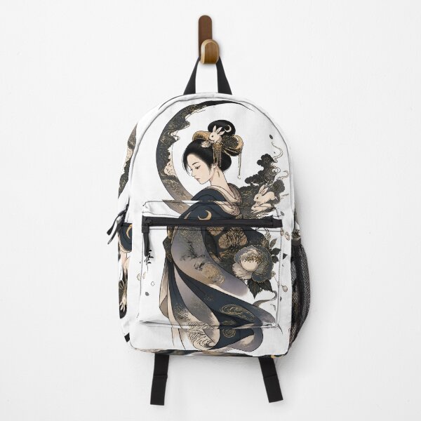 Item preview, Moonlit Geisha – Japanese Moon Rabbit Kimono Art designed and sold by kaxymax.