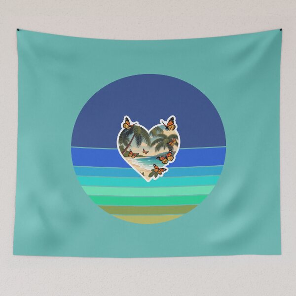 Item preview, Retro Beach and Ocean Stripes with Butterflies and Beachy Heart designed and sold by Beachy.