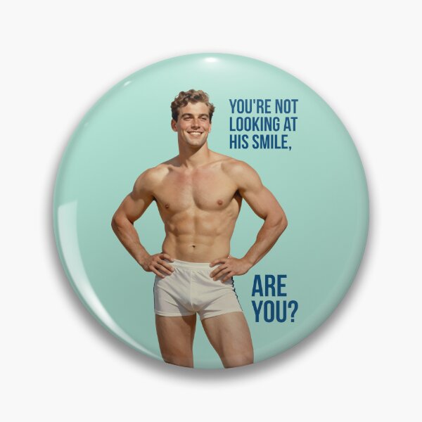 Item preview, Not Looking at His Smile - Cheeky Vintage-Style Muscular Male Pin-Up Art designed and sold by gayishdesign.