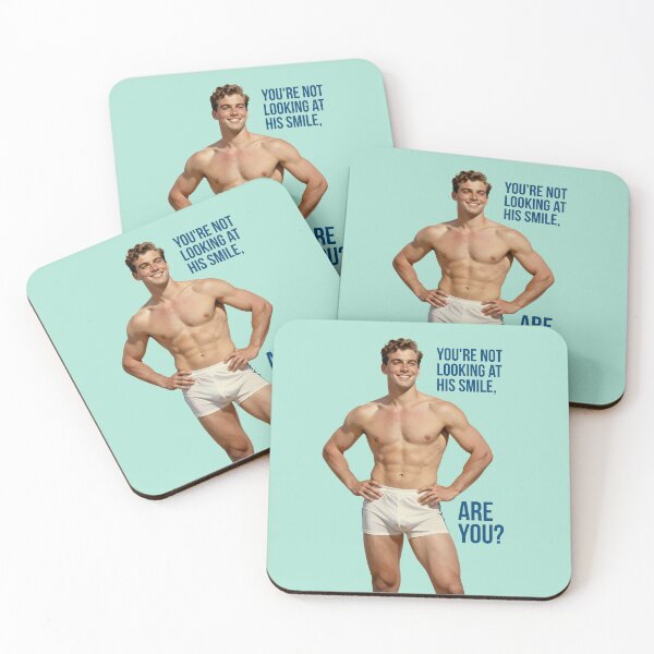 Item preview, Not Looking at His Smile - Cheeky Vintage-Style Muscular Male Pin-Up Art designed and sold by gayishdesign.