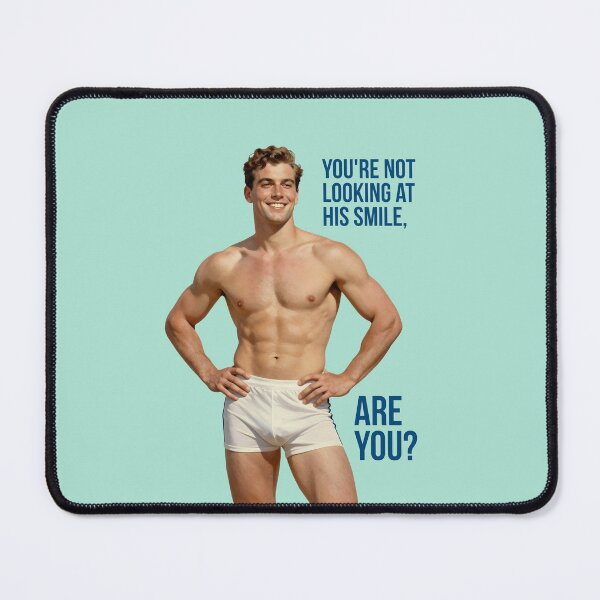 Item preview, Not Looking at His Smile - Cheeky Vintage-Style Muscular Male Pin-Up Art designed and sold by gayishdesign.