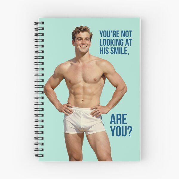 Item preview, Not Looking at His Smile - Cheeky Vintage-Style Muscular Male Pin-Up Art designed and sold by gayishdesign.