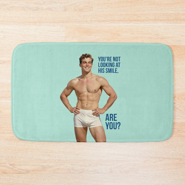 Item preview, Not Looking at His Smile - Cheeky Vintage-Style Muscular Male Pin-Up Art designed and sold by gayishdesign.